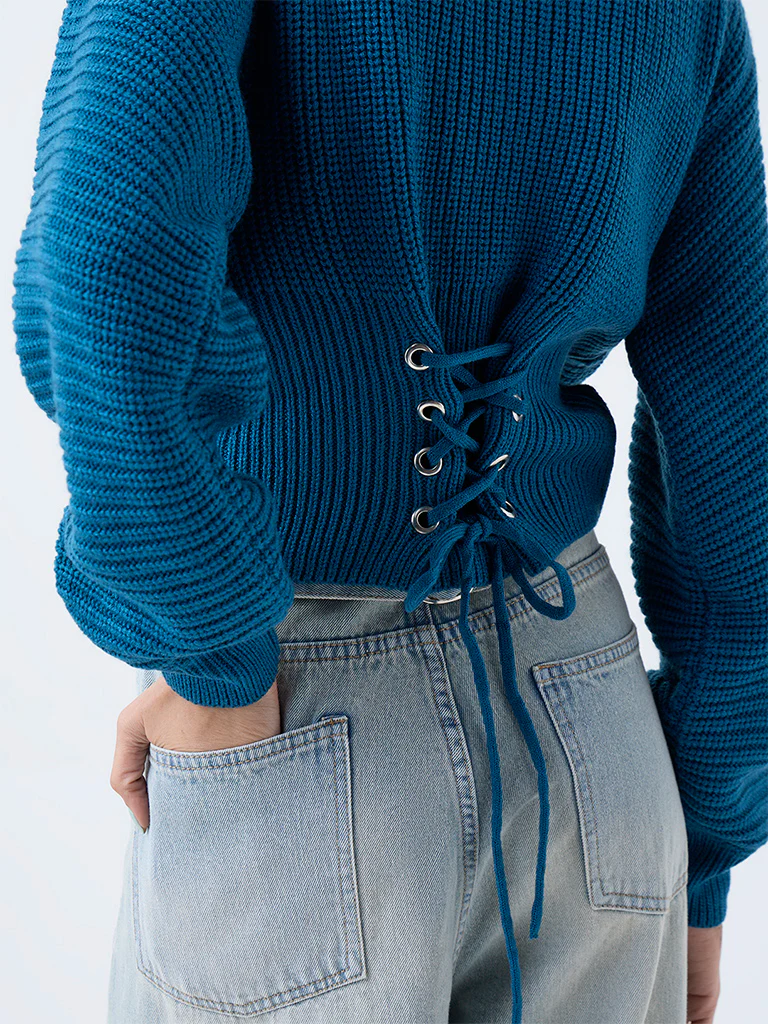 Nuon Teal Knit-Textured Sweater - Image 3