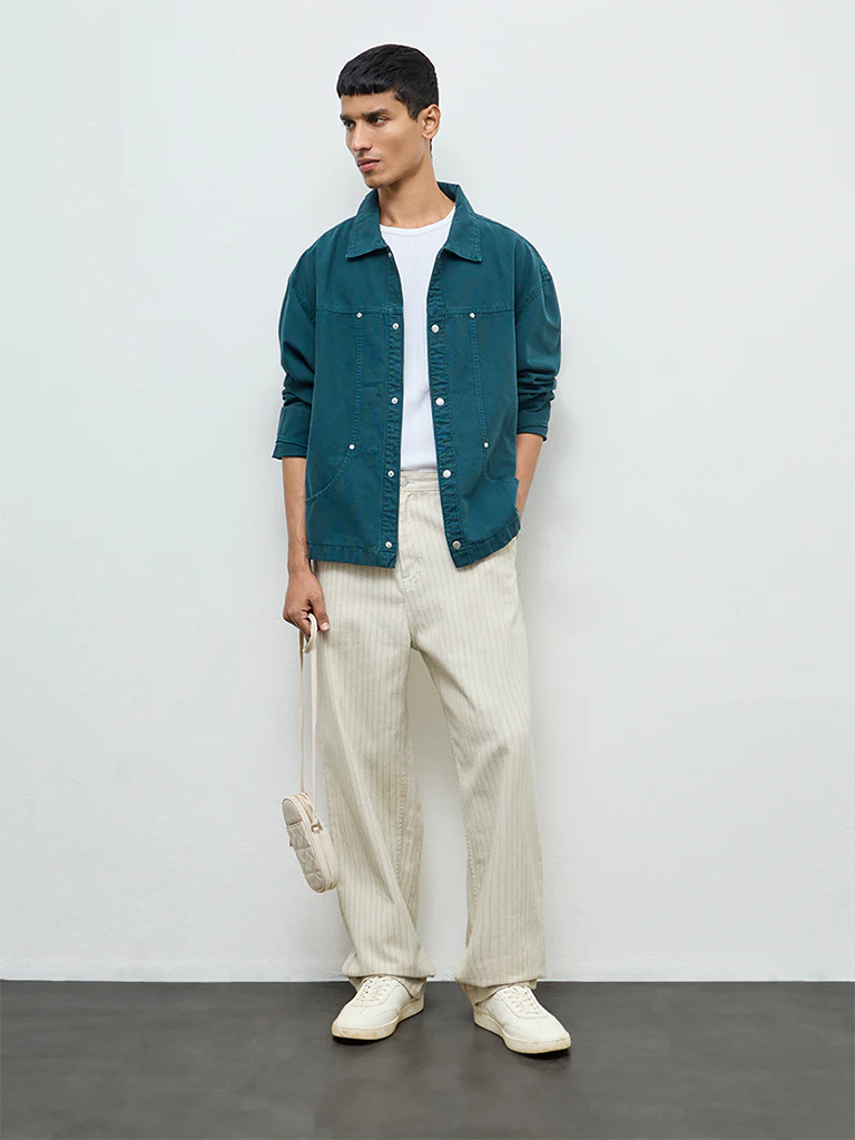 Nuon Teal Relaxed-Fit Denim Jacket