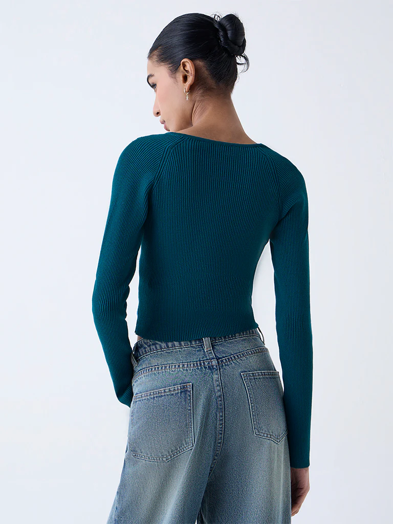 Nuon Teal Ribbed-Textured Top - Image 4