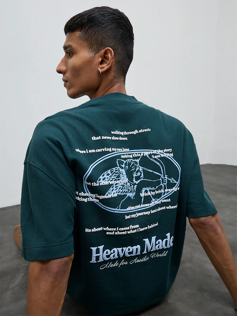Nuon Teal Text Oversized Fit Cotton T-Shirt - Image 3
