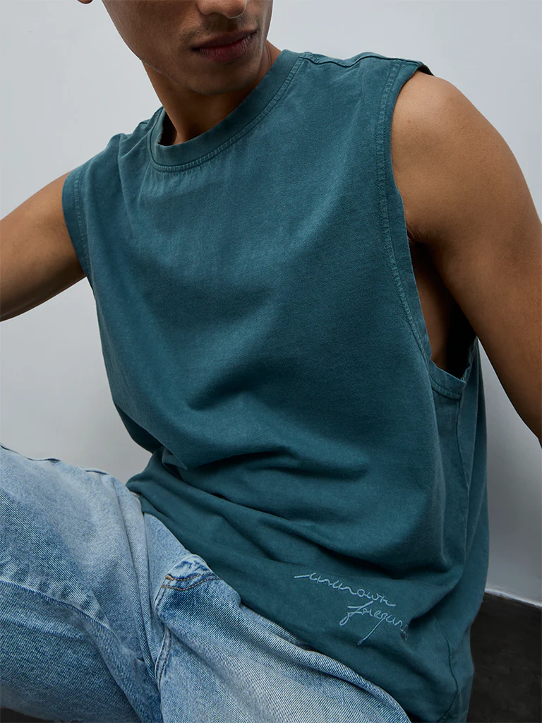 Nuon Teal Text Relaxed-Fit Cotton T-Shirt - Image 3