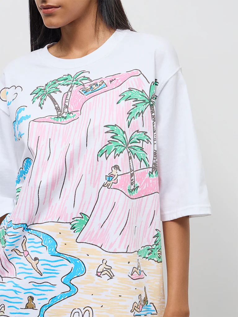 Nuon White Bali-Inspired Oversized Cotton T-Shirt - Image 3