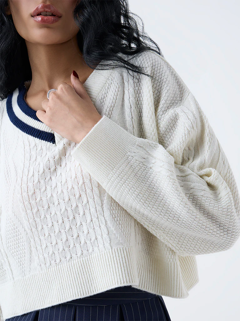 Nuon White Cable Knitted Sweater - Image 3