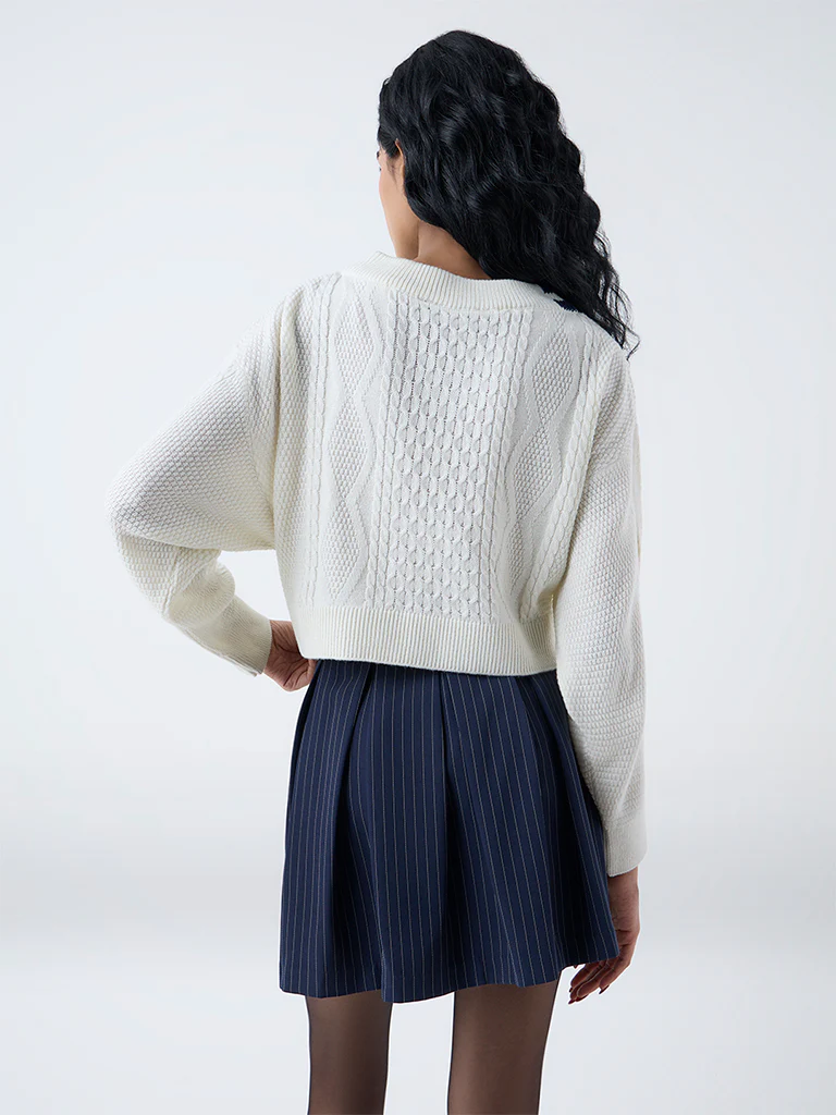 Nuon White Cable Knitted Sweater - Image 4