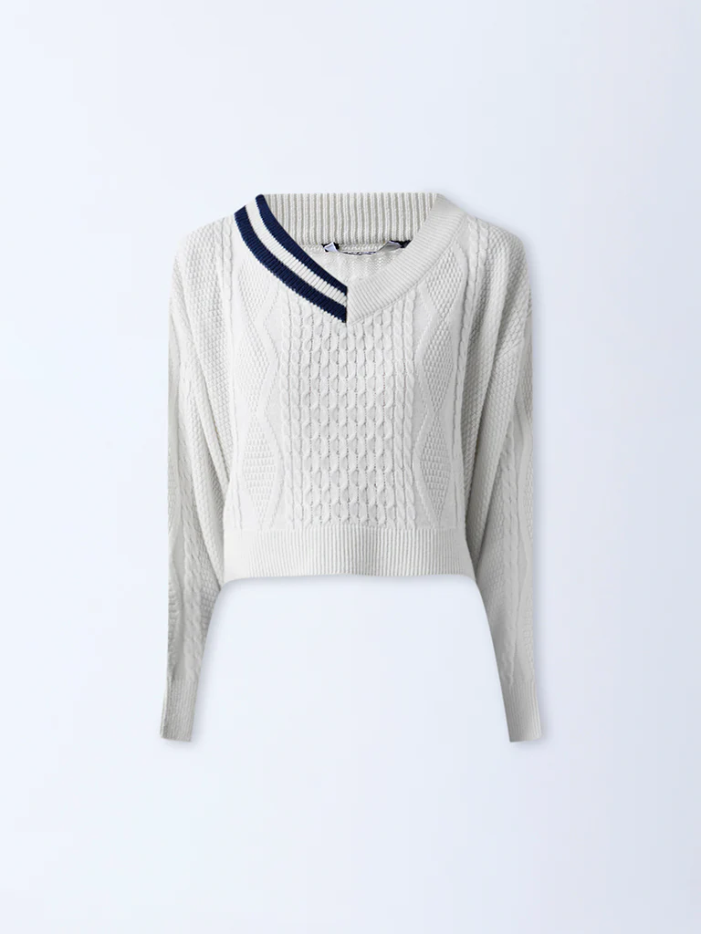 Nuon White Cable Knitted Sweater - Image 5