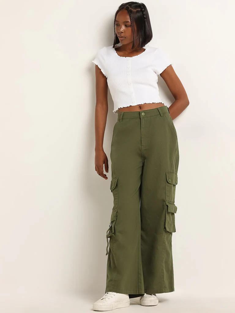 Nuon White Cotton-Blend Ribbed Top - Image 3