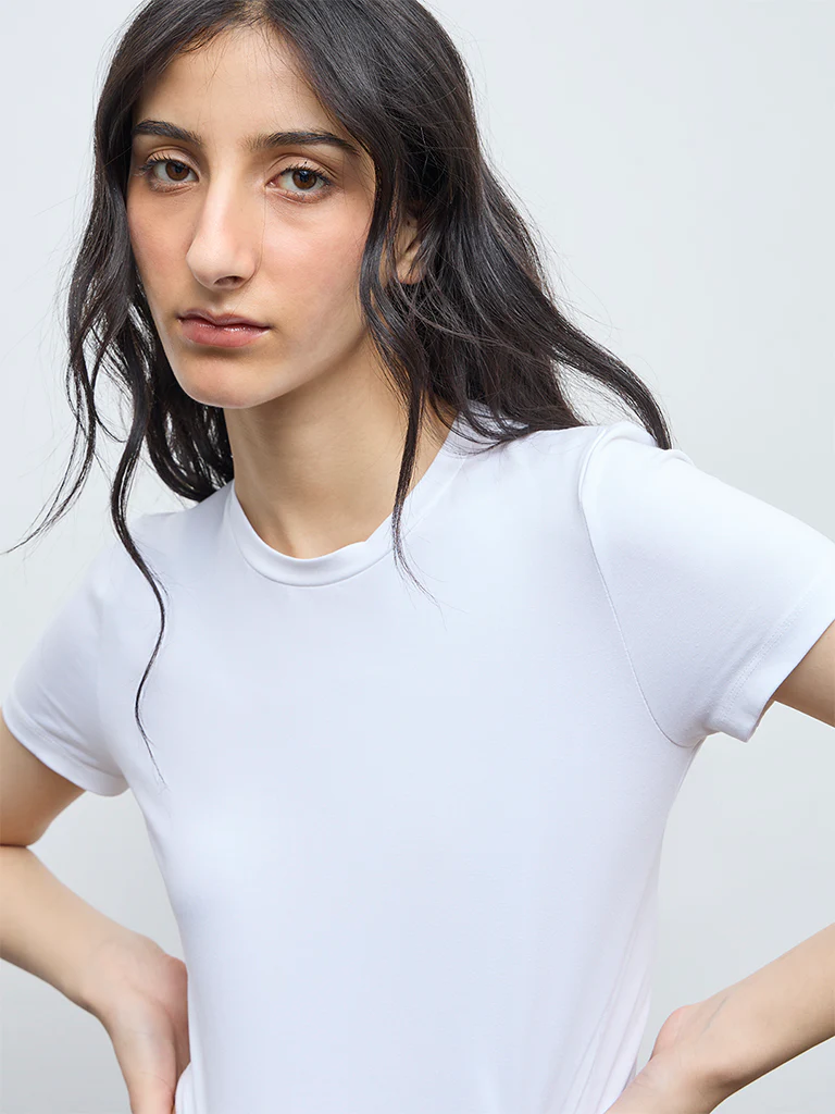 Nuon White Cotton-Blend T-Shirt - Image 3
