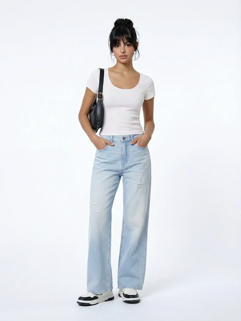 Nuon White Cotton-Blend T-Shirt