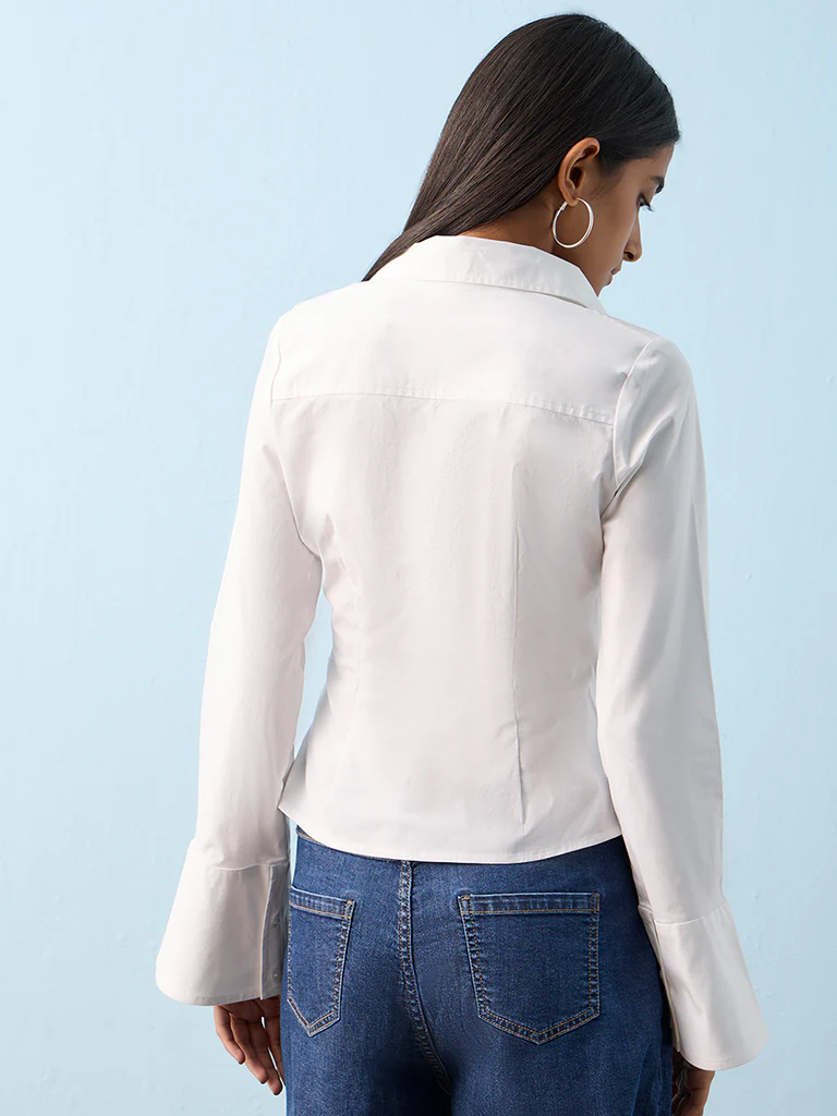 Nuon White Criss-Cross Detail Blouse - Image 4