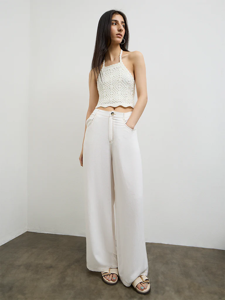 Nuon White Crochet-Knit Top - Image 2