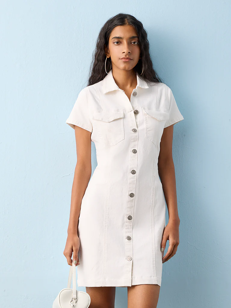 Nuon White Denim Shirt Dress - Image 2