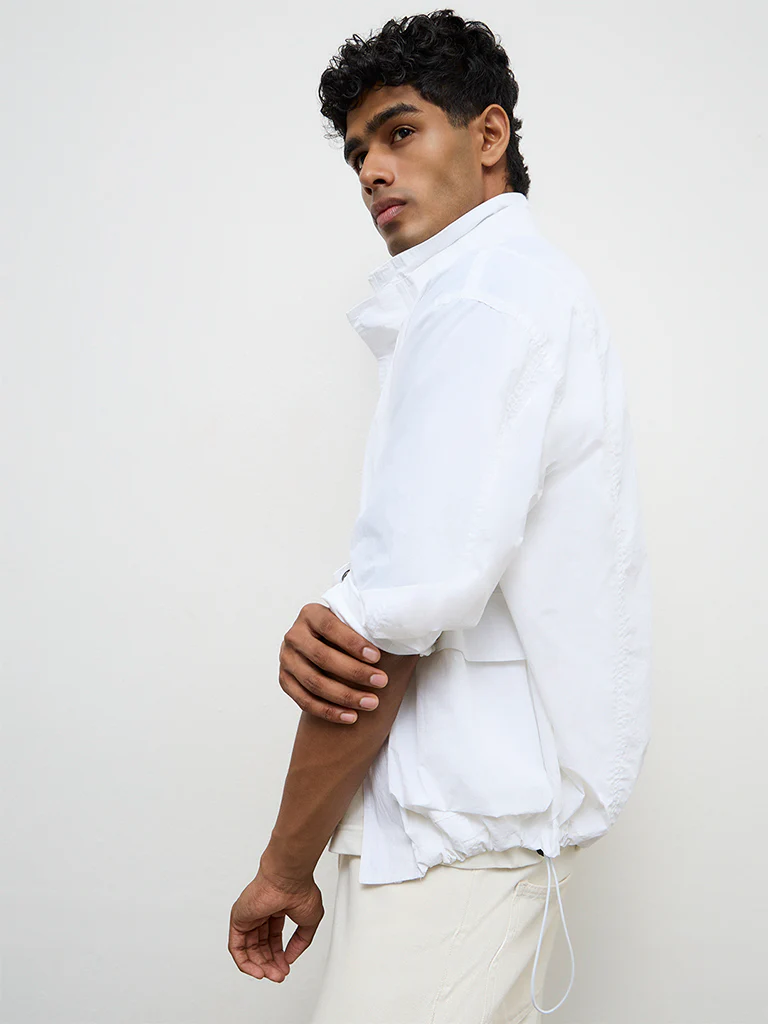 Nuon White Drawstring-Detail Relaxed-Fit Jacket - Image 2