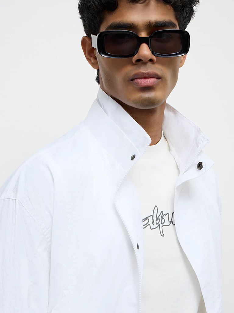 Nuon White Drawstring-Detail Relaxed-Fit Jacket - Image 3