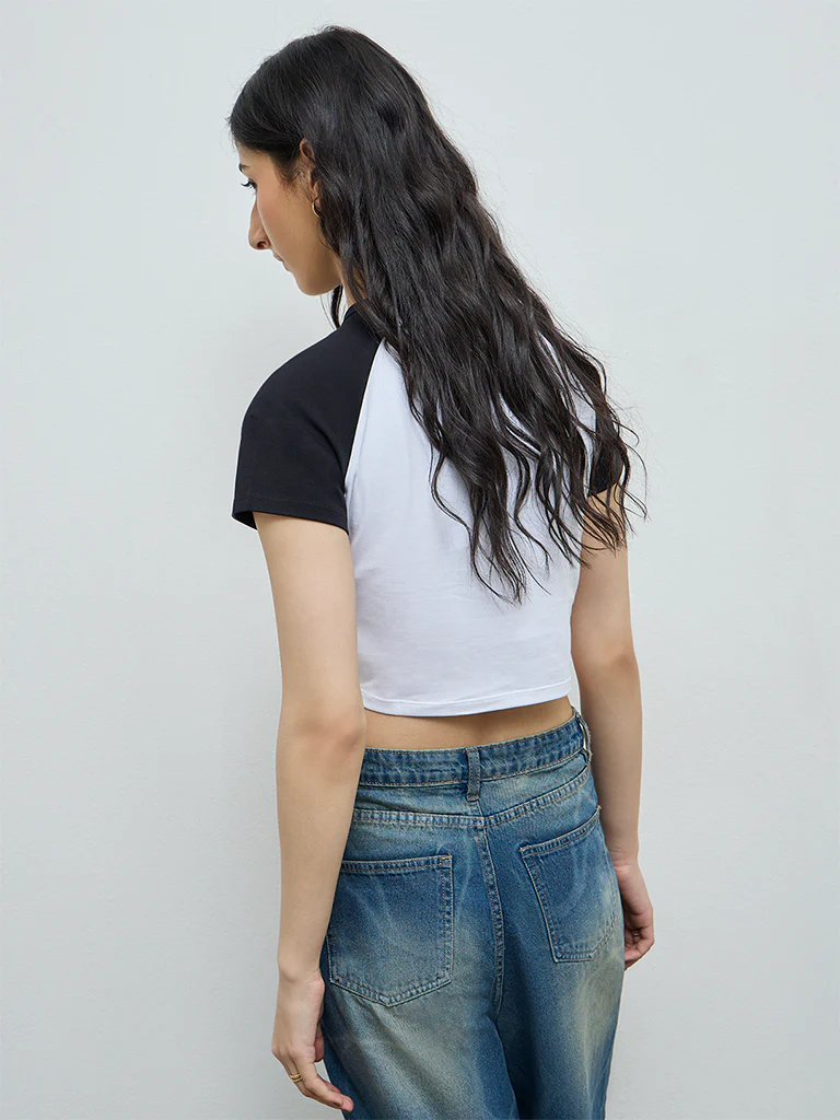 Nuon White Embellished Cotton-Blend Crop T-Shirt - Image 4