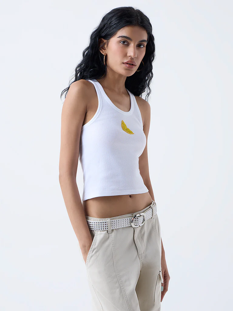 Nuon White Embellished Cotton-Blend Tank Top - Image 2