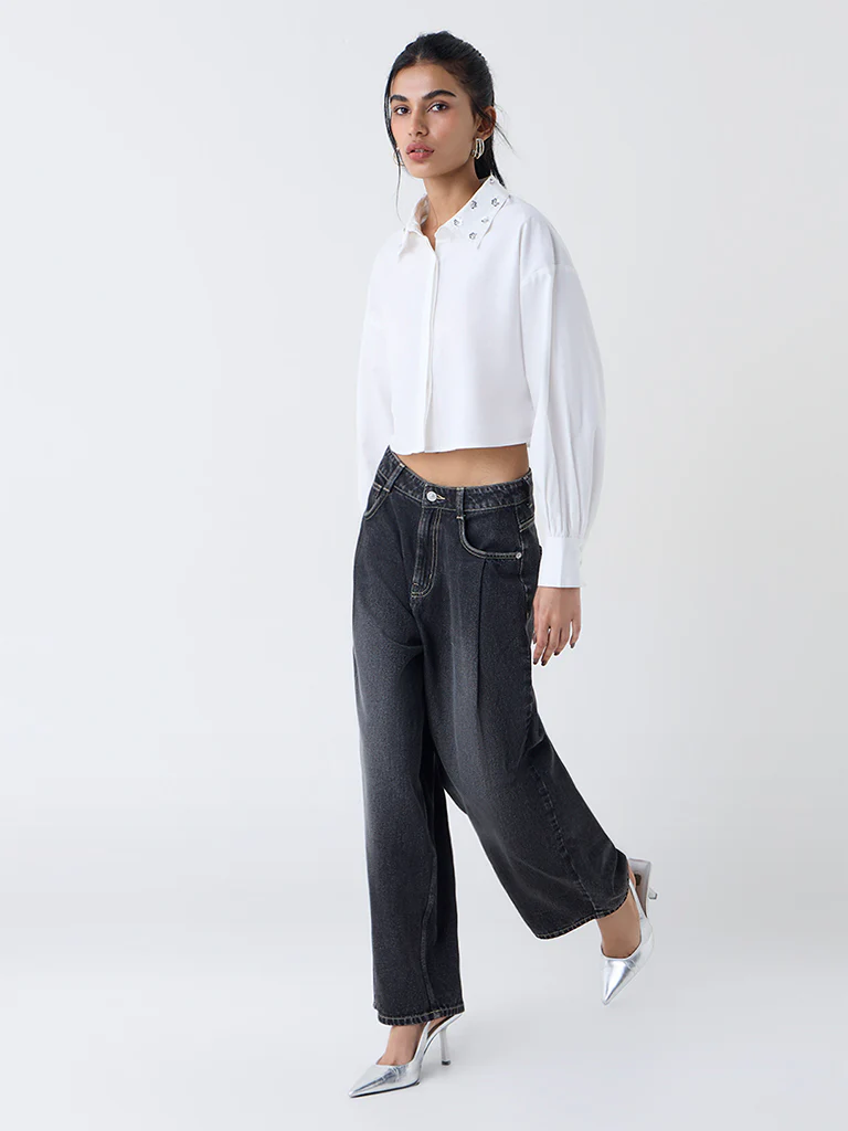 Nuon White Embellished Cotton Shirt - Image 2