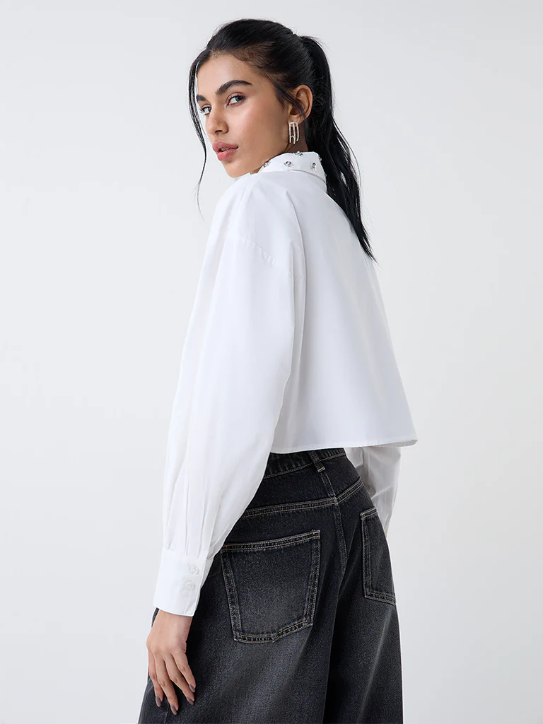 Nuon White Embellished Cotton Shirt - Image 4