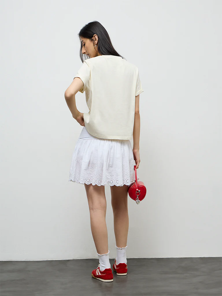 Nuon White Embroidered Cotton-Blend Skirt - Image 4