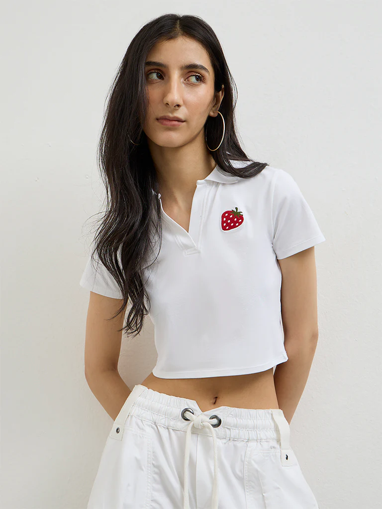 Nuon White Embroidered Cotton-Blend T-Shirt - Image 2