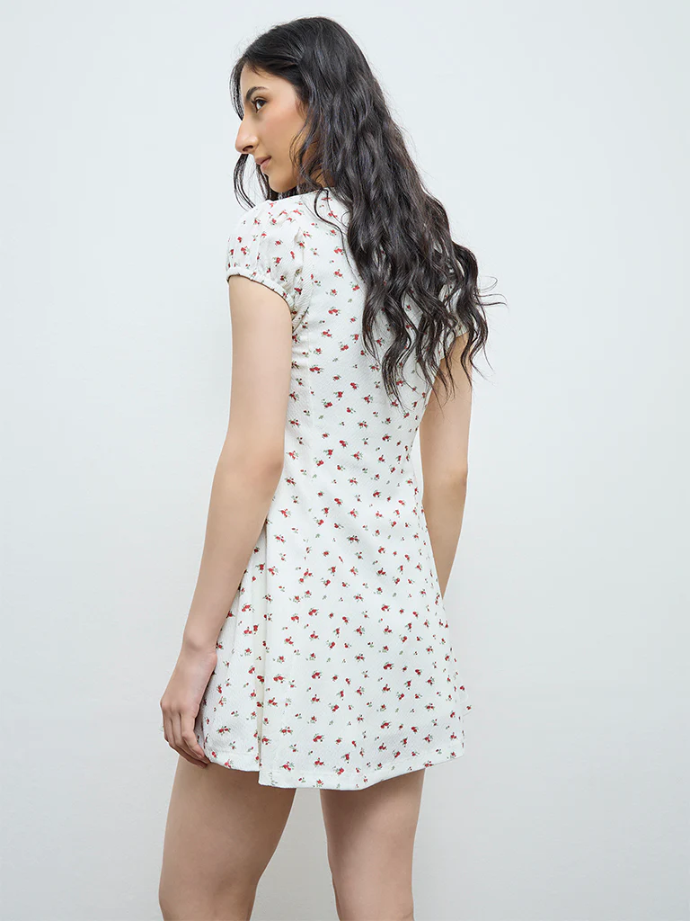 Nuon White Floral A-Line Dress - Image 4