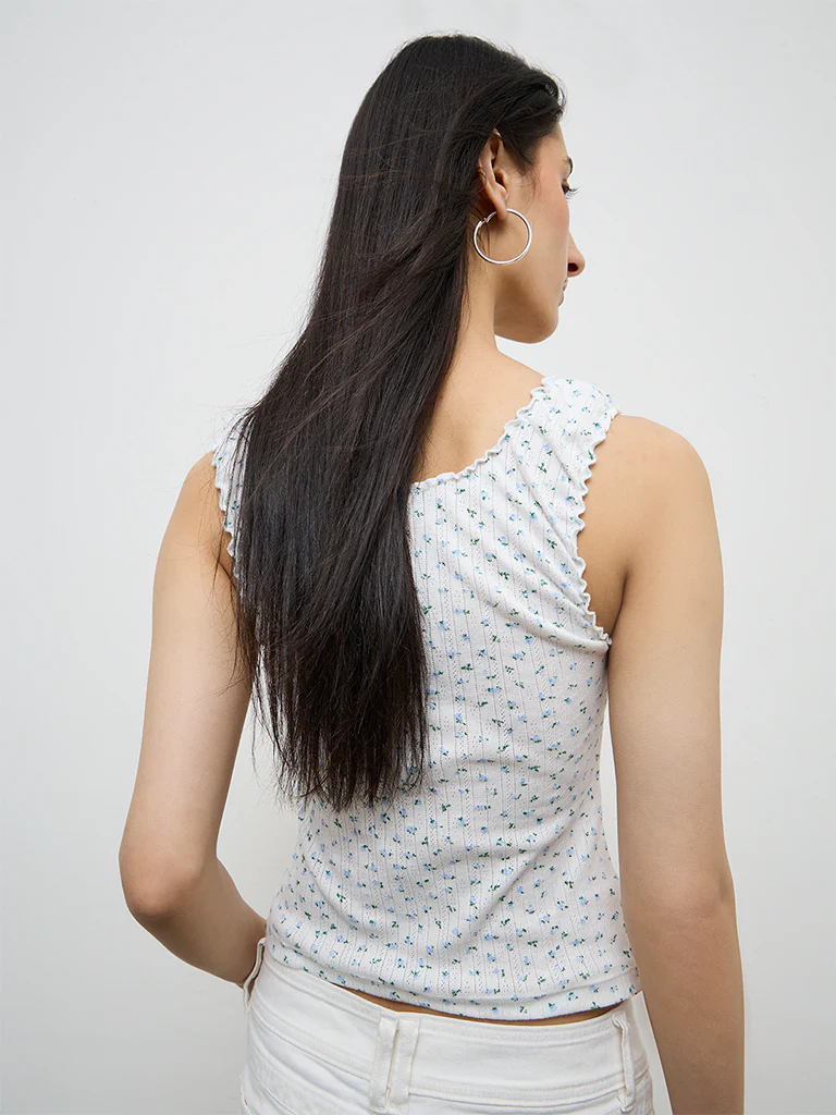 Nuon White Floral Design Cotton-Blend Top - Image 4