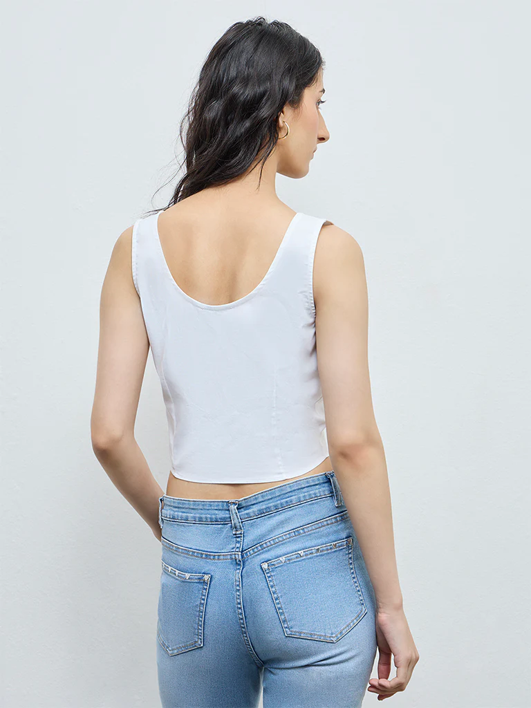 Nuon White Floral Embroidered Cotton Top - Image 4