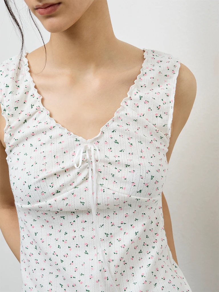 Nuon White Floral Printed Cotton-Blend Tank Top - Image 3