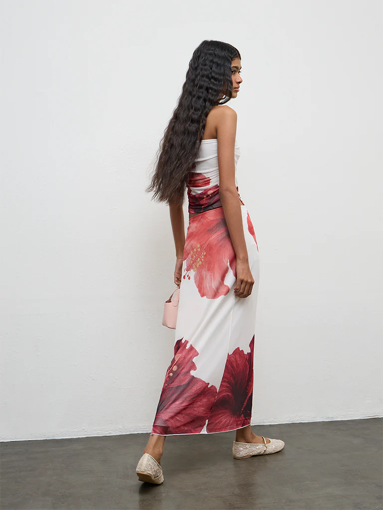 Nuon White Floral Printed High-Rise Skirt - Image 4