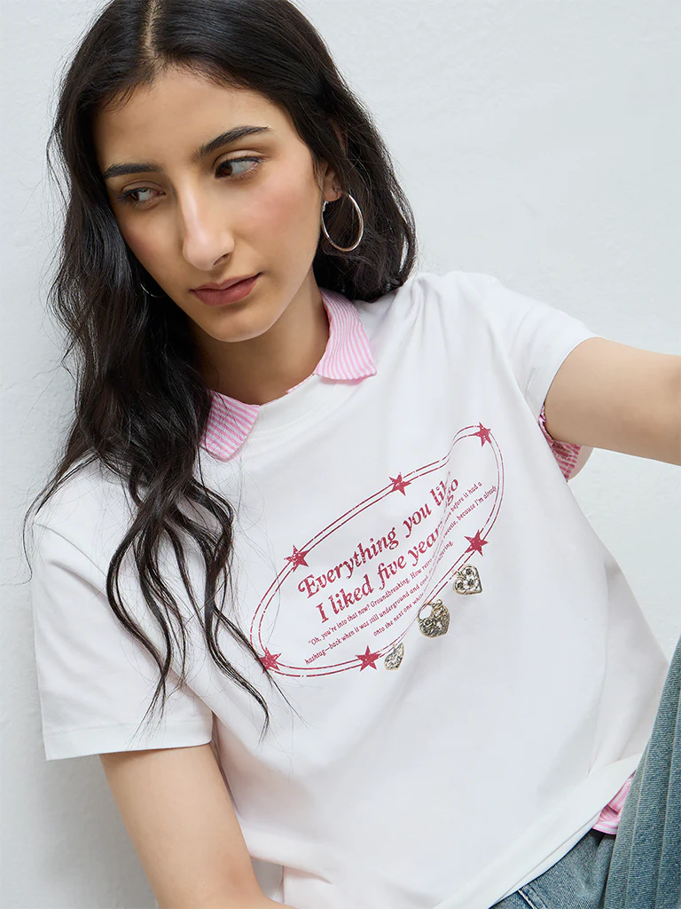 Nuon White Graphic Cotton T-Shirt - Image 3