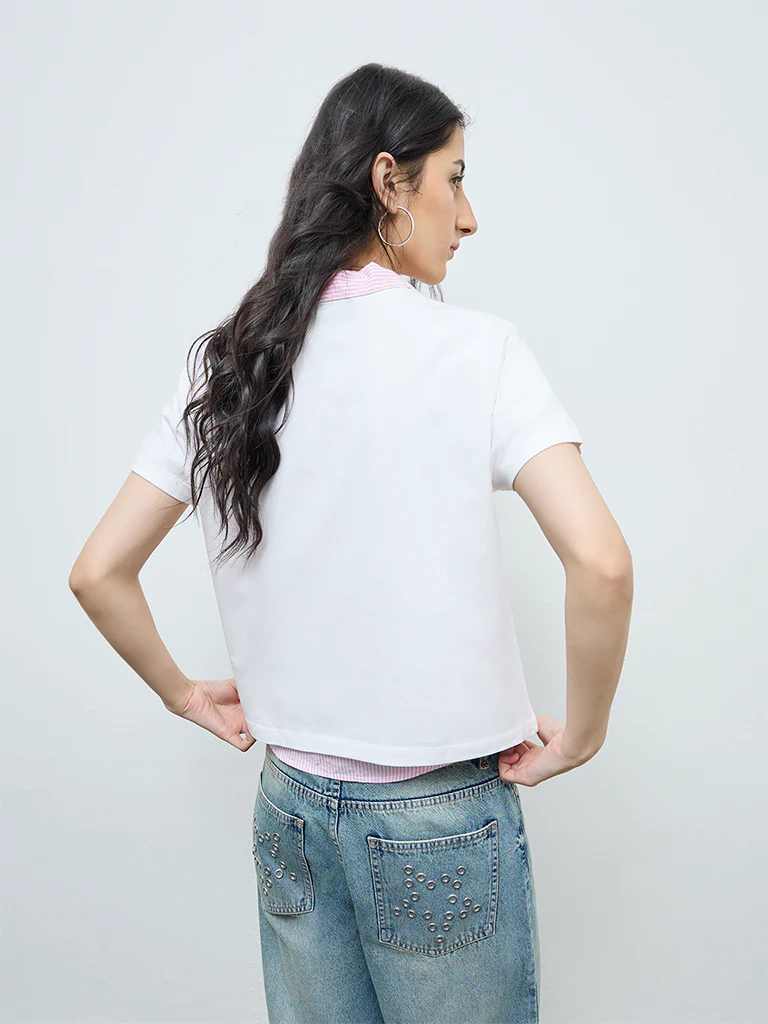 Nuon White Graphic Cotton T-Shirt - Image 4