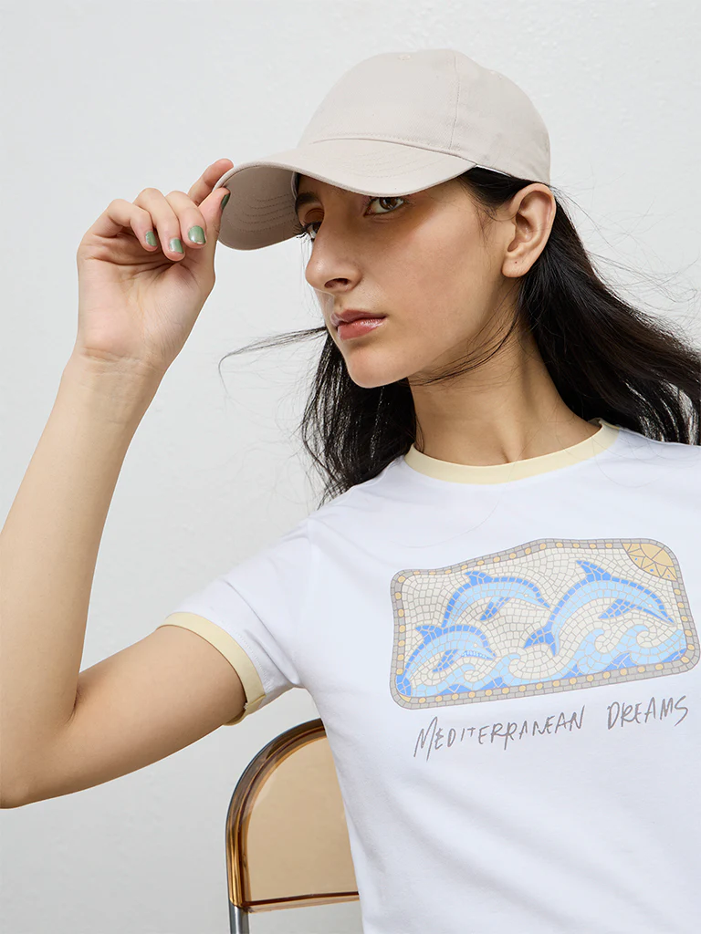 Nuon White Graphic Printed Cotton-Blend T-Shirt - Image 3
