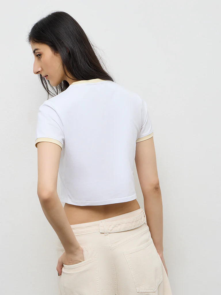 Nuon White Graphic Printed Cotton-Blend T-Shirt - Image 4