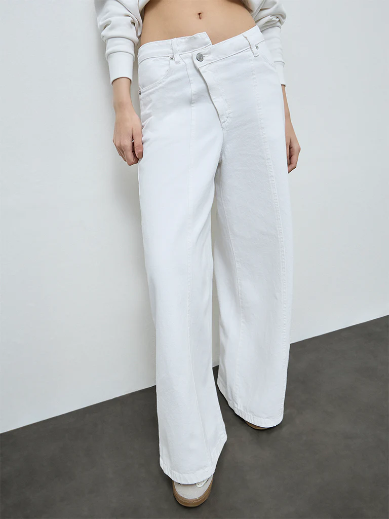 Nuon White High-Rise Flared Cotton Jeans - Image 2