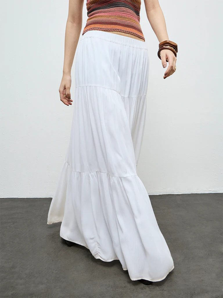 Nuon White High-Rise Tiered Skirt - Image 2