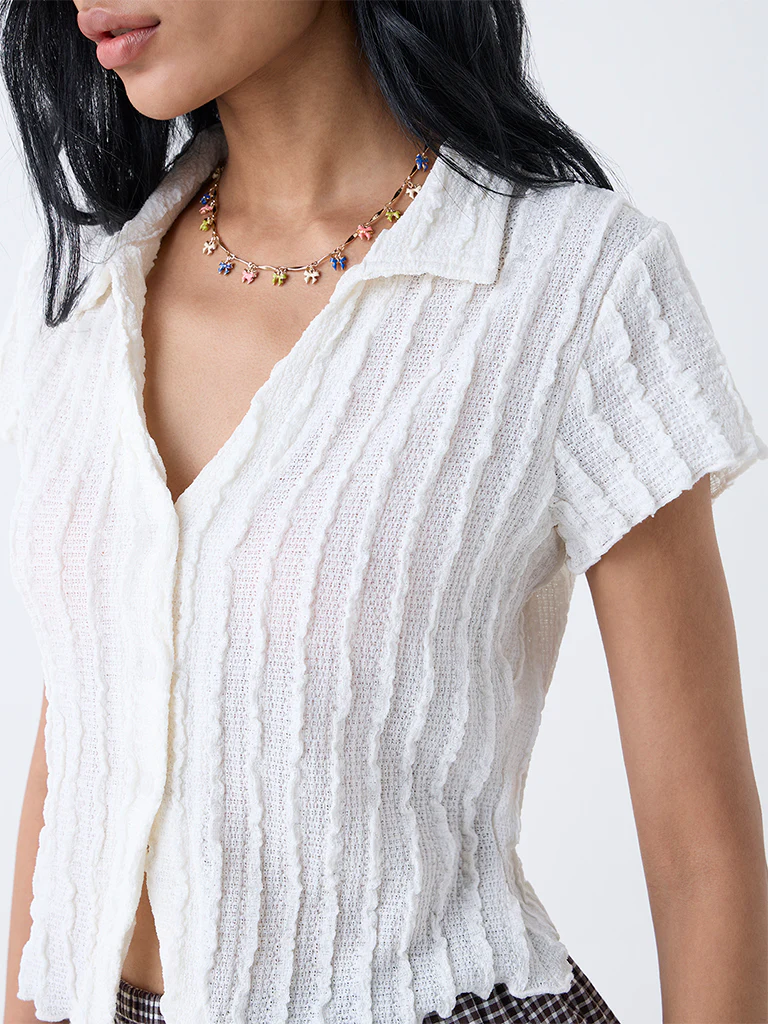Nuon White Knit-Textured Shirt - Image 3