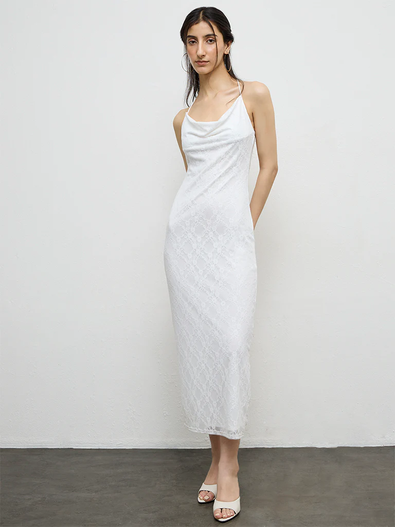 Nuon White Lace Design Straight Dress