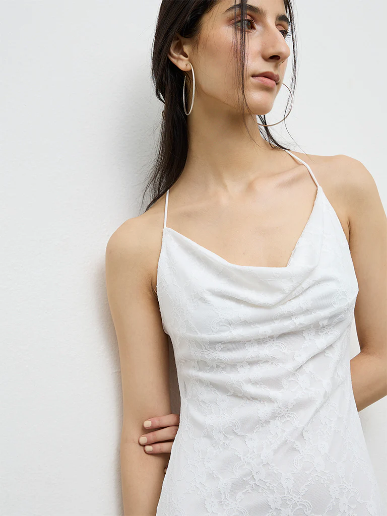 Nuon White Lace Design Straight Dress - Image 3