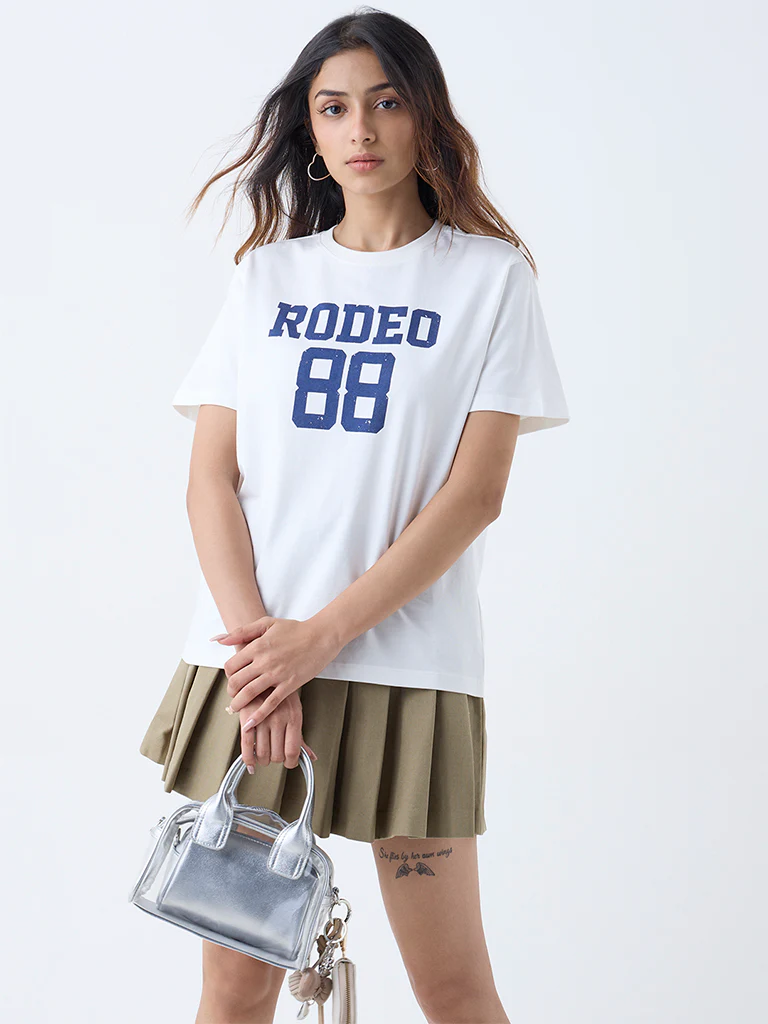 Nuon White Numerical Printed Cotton T-Shirt - Image 2