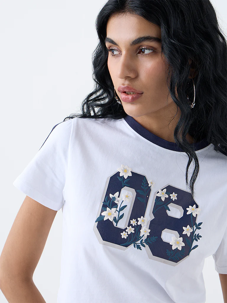 Nuon White Numerical Printed T-Shirt - Image 3