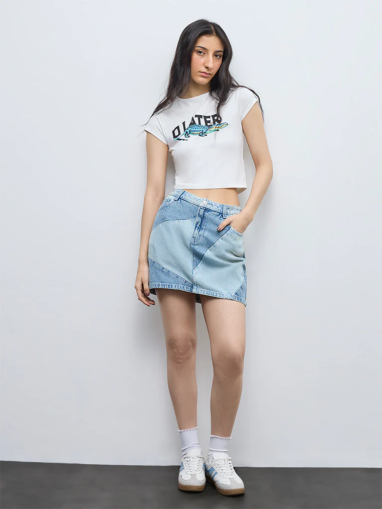 Nuon White Printed Cotton-Blend T-Shirt - Image 2
