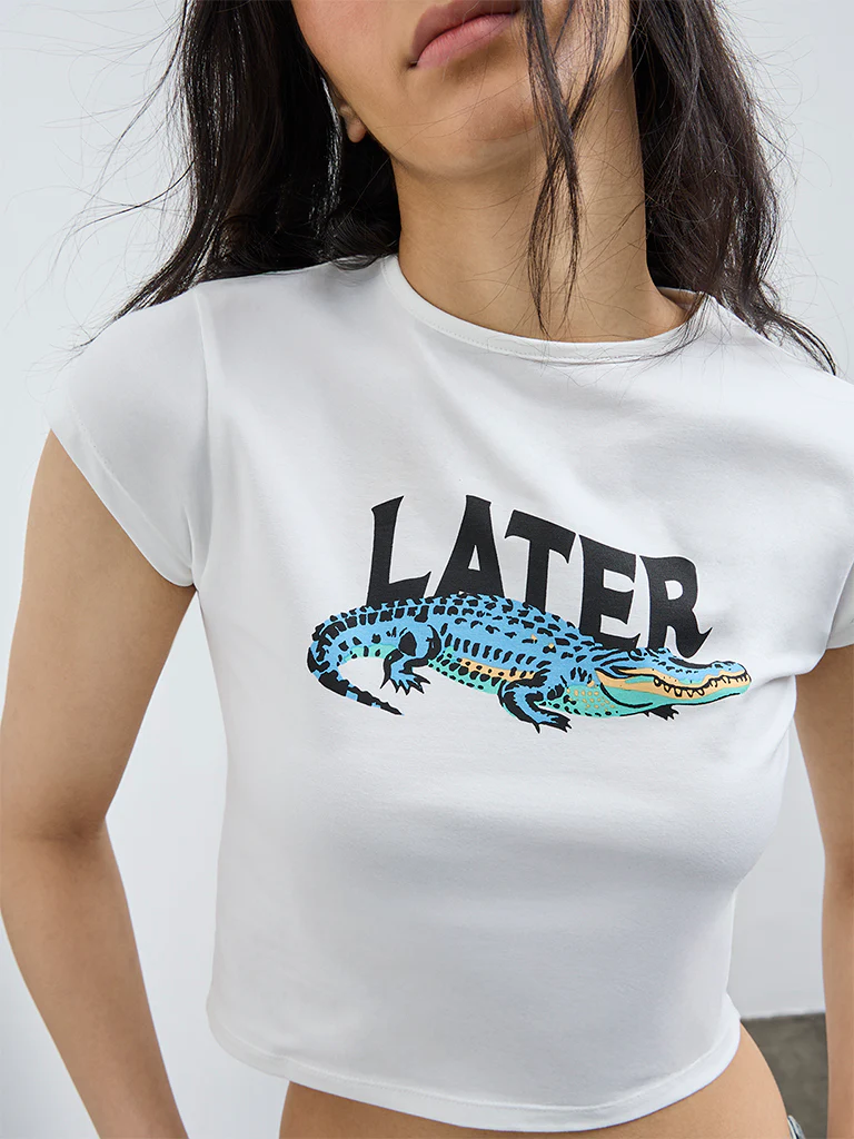 Nuon White Printed Cotton-Blend T-Shirt - Image 3