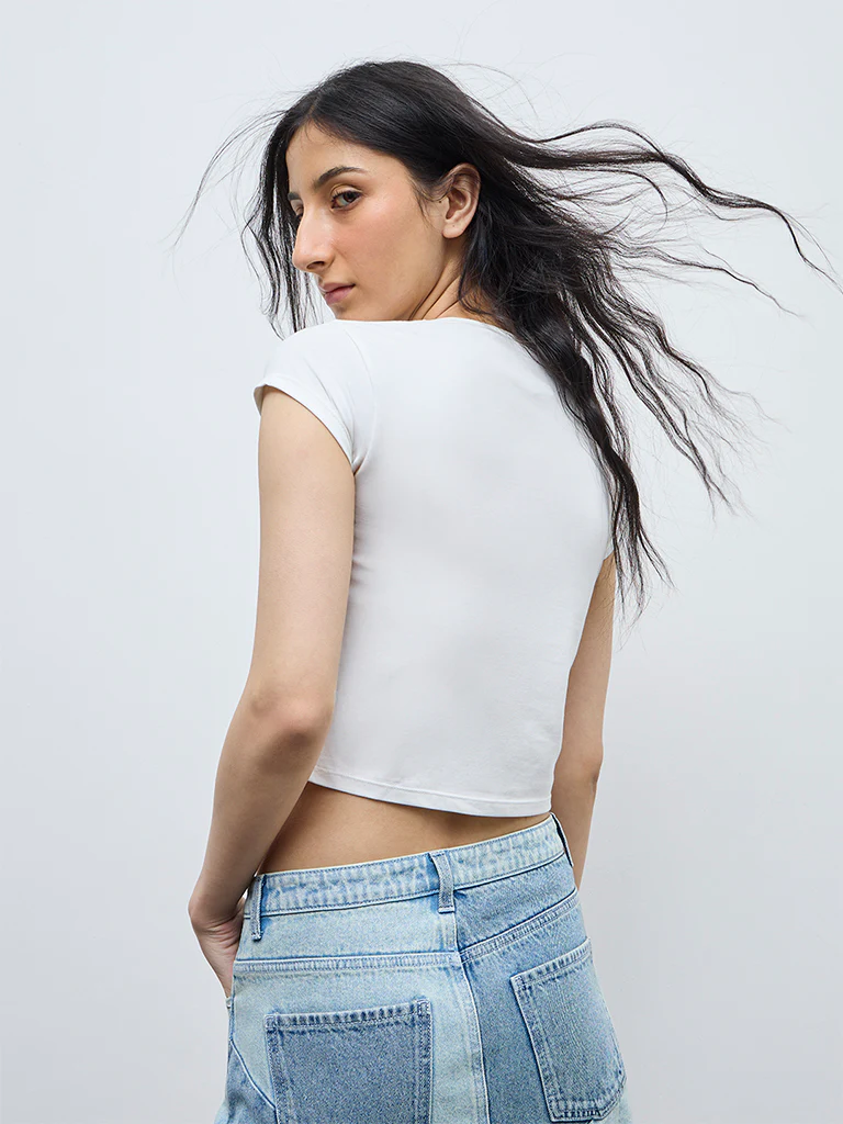 Nuon White Printed Cotton-Blend T-Shirt - Image 4