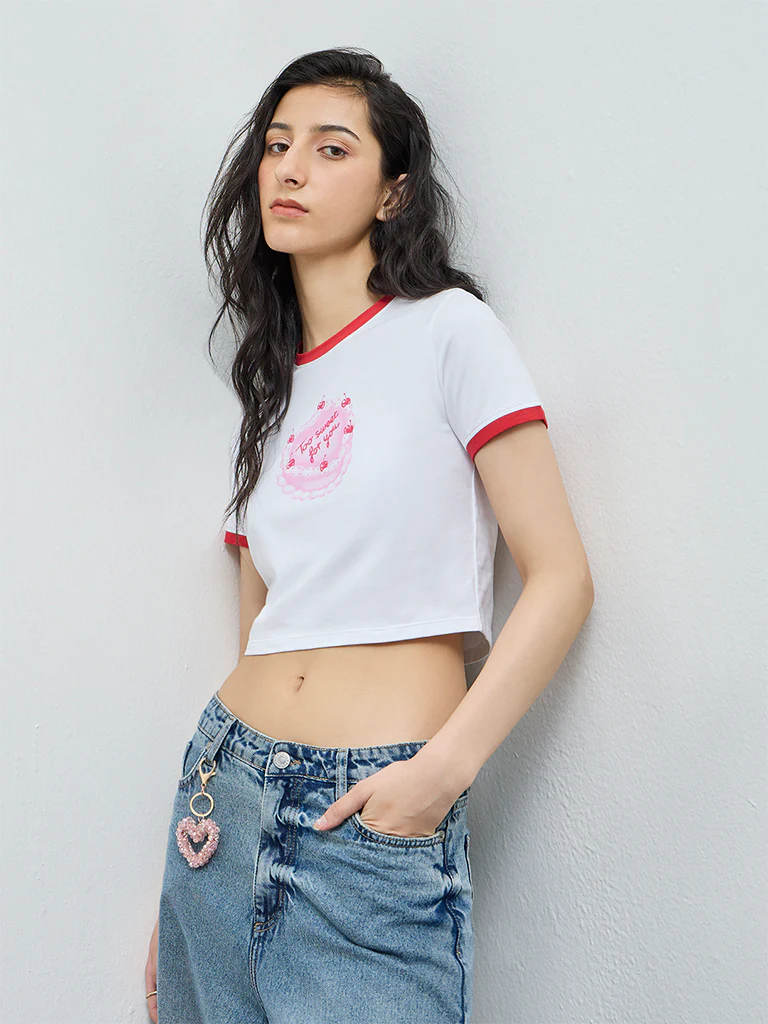 Nuon White Printed Cotton-Blend T-Shirt - Image 2