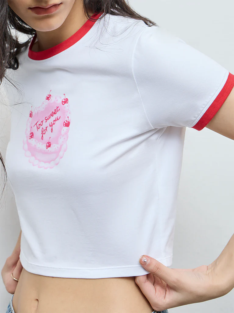 Nuon White Printed Cotton-Blend T-Shirt - Image 3
