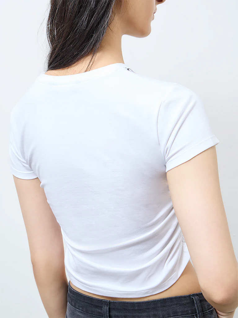 Nuon White Printed Cotton-Blend T-Shirt - Image 4