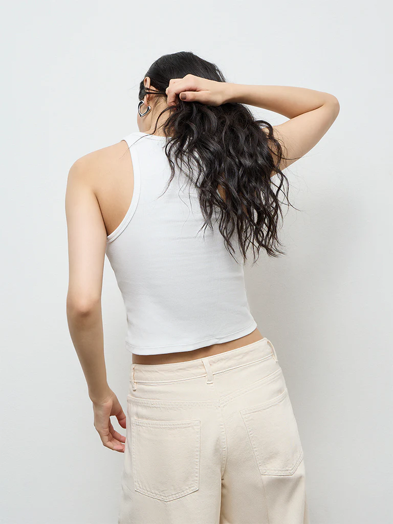 Nuon White Printed Cotton-Blend Top - Image 4