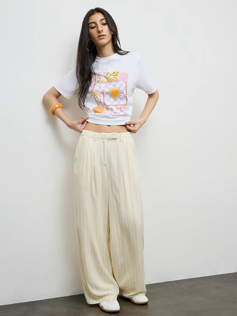 Nuon White Printed Cotton T-Shirt - Image 2