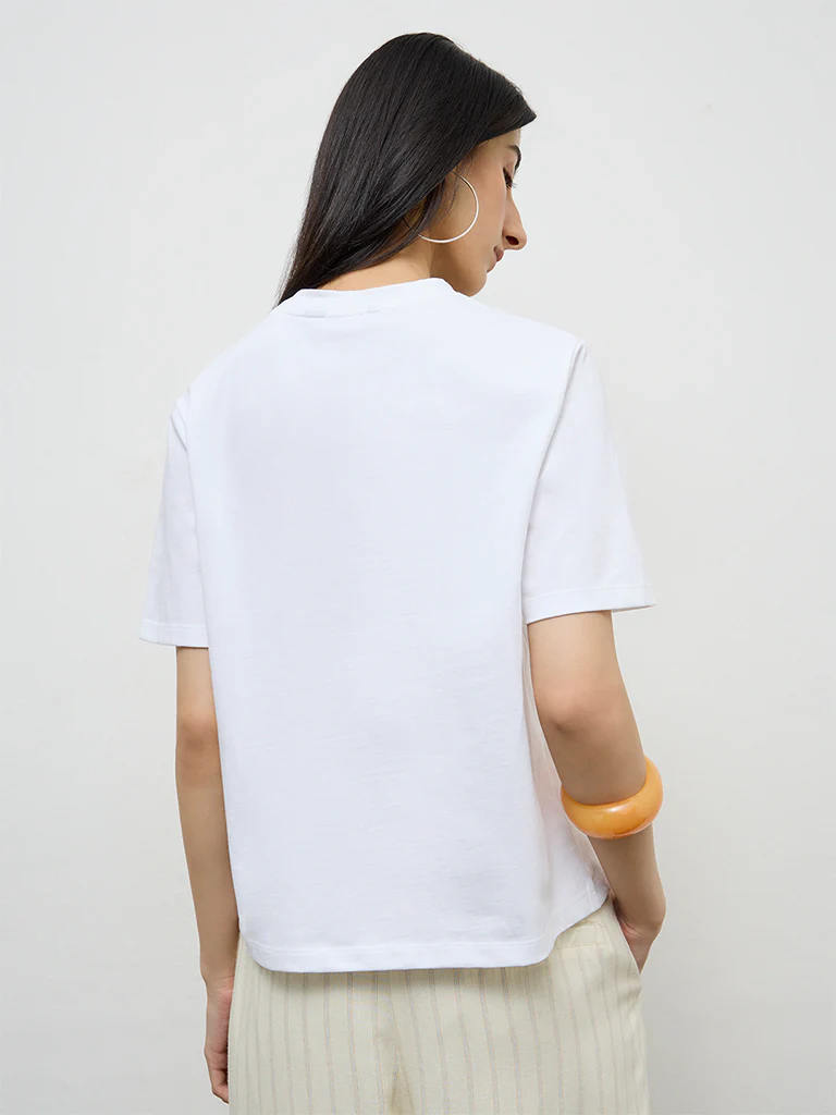 Nuon White Printed Cotton T-Shirt - Image 4