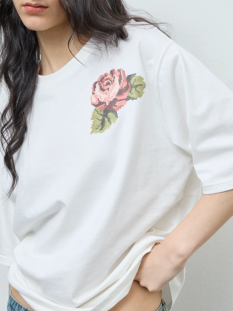 Nuon White Printed Cotton T-Shirt - Image 3