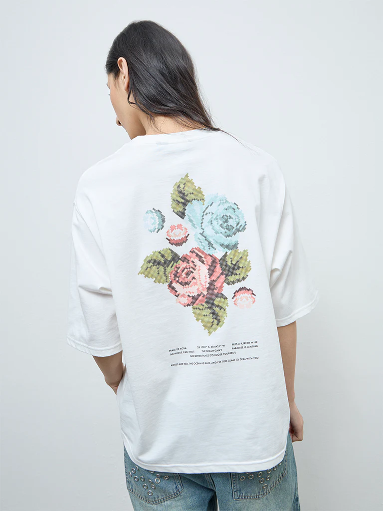 Nuon White Printed Cotton T-Shirt - Image 4